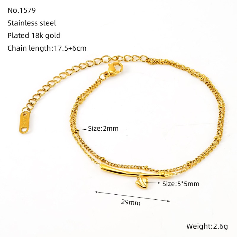 1 Stück Simple Series Klassisches Herz Edelstahl 18K vergoldete Damen-Kettenarmbänder h5 